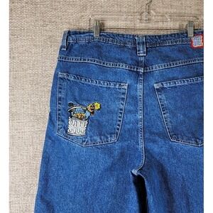 Empyre Jean Shorts Mens 34 Blue Denim Baggy Y2K Wide Leg Skater Jorts Embroidery